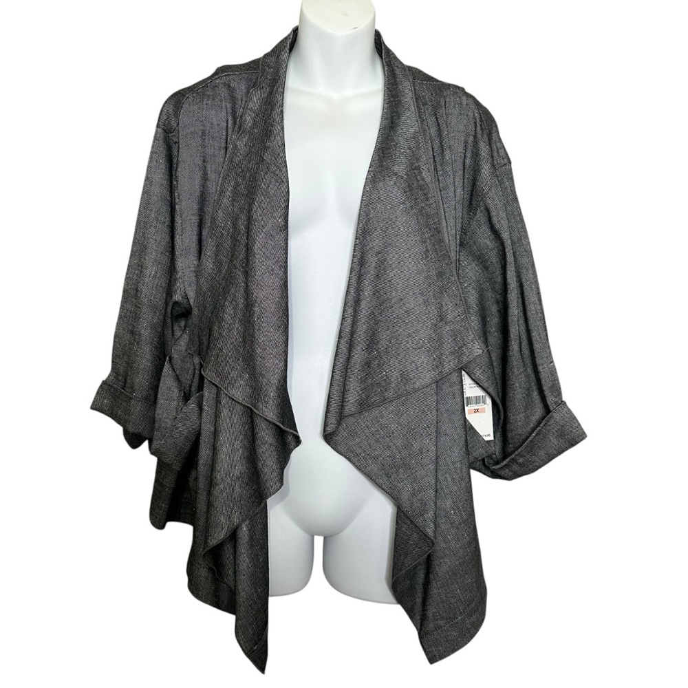 Karen Kane Coral Casino Linen Drape Jacket Blazer Black & White W’s 2X nwt